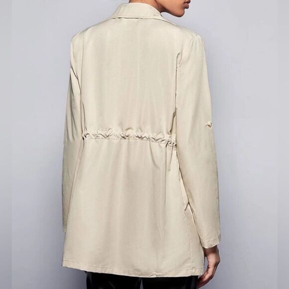 Lapel collar roll tab drawstring waist trench coat with pockets size large - Picture 4 of 11